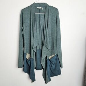 LOGO Lounge Lori Goldstein Size M Tunic Wrap Cardigan‎ Knit Pockets Green